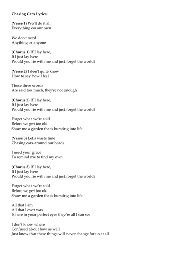 Chasing Cars - Snow Patrol - Chords and Lyrics