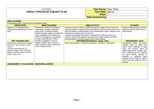 Weekly plans Investigating Patterns
