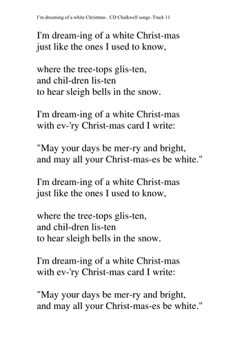 Chords. Lyrics. " White Christmas" | Teaching Resources
