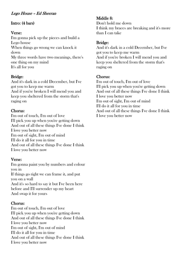 Lego House - Ed Sheeran - Chords and Lyrics