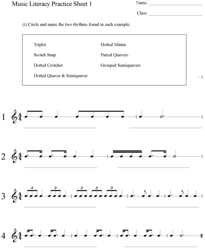 Music Literacy Practice Sheets | Teaching Resources