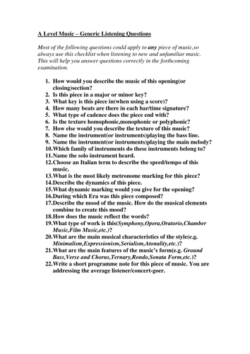Generic Listening Questions