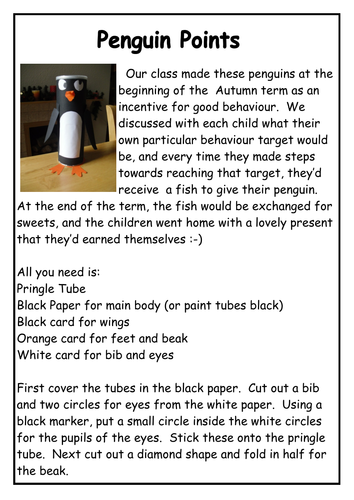 Winter Penguin Points Craft - Behaviour Management