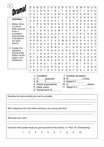 Drama performance word search