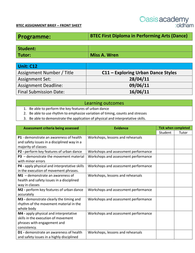 Exploring Urban Dance Styles for ages 15/16+
