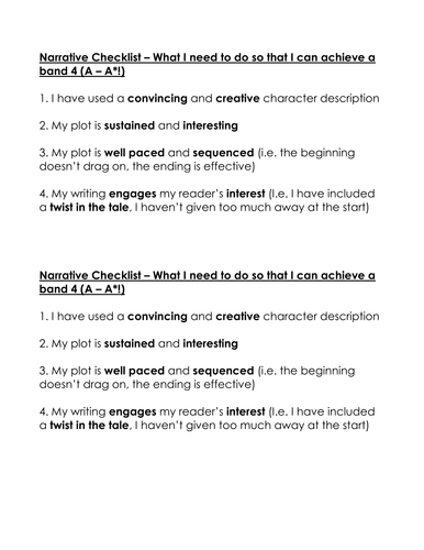 Narrative writing checklist