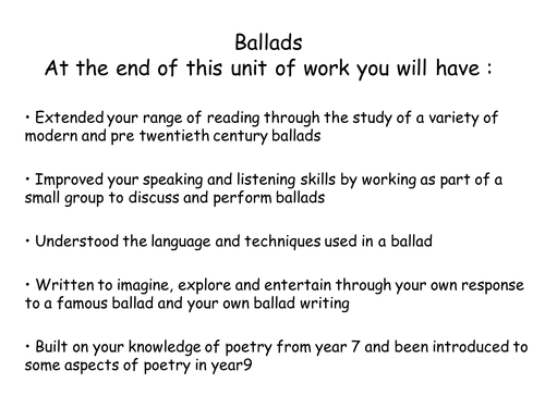 Ballads - Full Scheme of work lesson 1