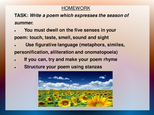 Summer themed poetry task