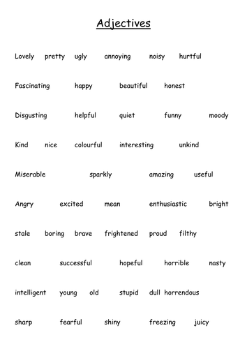 Adjectives wordbank by krissie - Teaching Resources - TES