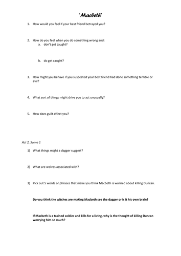 Questions on 2;1 & 2;2 for Macbeth