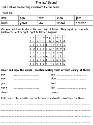 phonics homework or lesson worksheets teaching resources