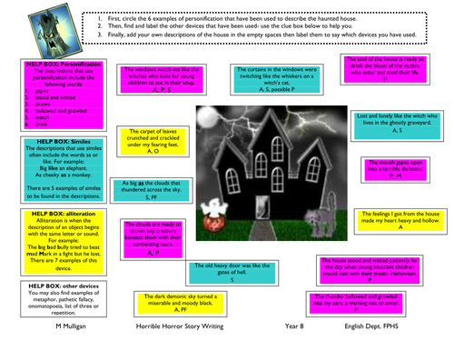 Amazing devices activity sheet on the Horror genre