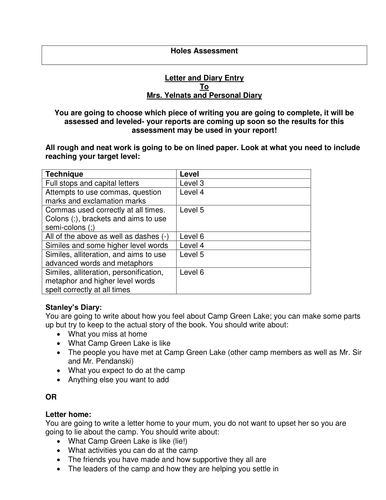 Holes Chapter 6 student assessment