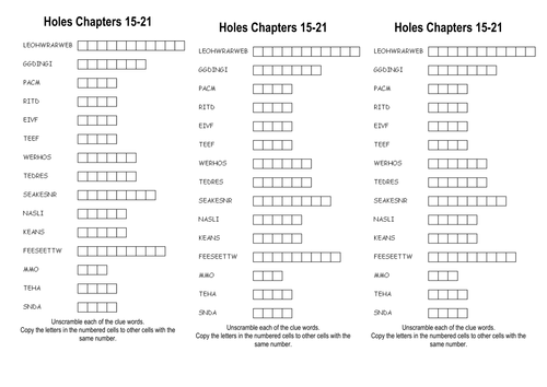 Holes Anargram starter for after chapter 21