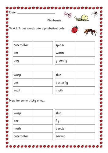 bugs-alphabetical-order-teaching-resources