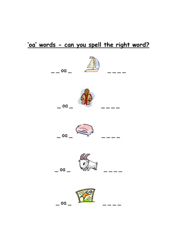 Phonics 'oa' sheet