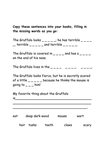 Cloze Activity - ‘The Gruffalo’ by Julia Donaldson