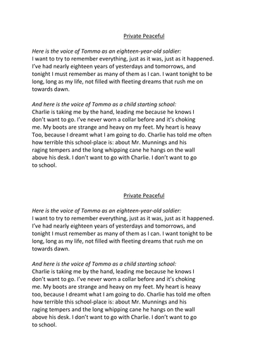 Private Peaceful- narrative choices