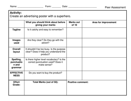 Superheroes scheme student assess lesson 4/5