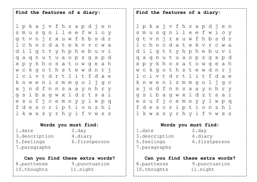The Witches Wordsearch on diary features