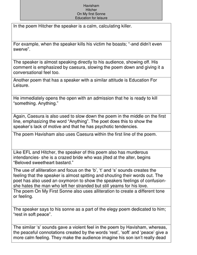 Whole lesson resource on Death/Violent poems