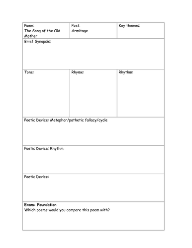 Song of the old mother review sheet