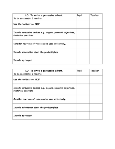 Sucess criteria radio advert