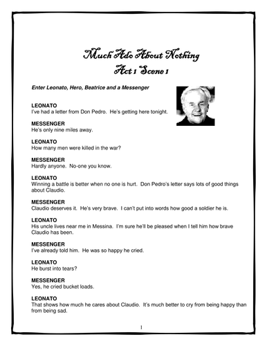 Modern Version of Act 1 Scene 1 of Much Ado About Nothing