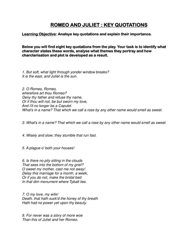 Romeo and Juliet: analyzing key quotations