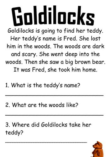 Goldilocks Comprehension | Teaching Resources