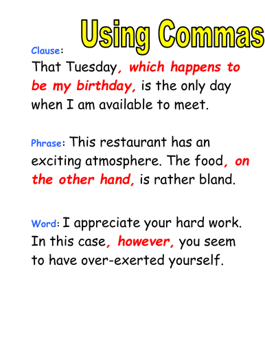 Using commas in a list | Teaching Resources