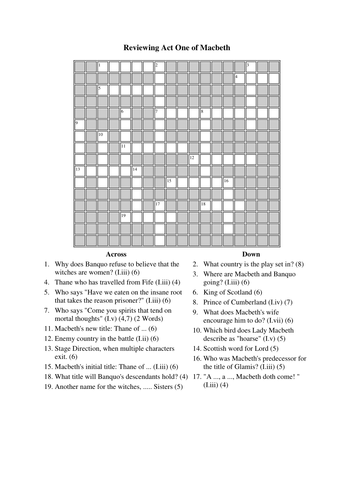Macbeth Crossword