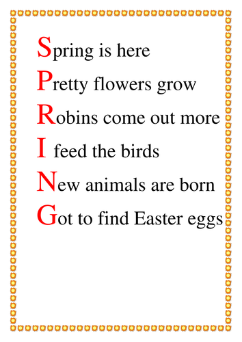 Spring acrostic poem by lauralu18 - Teaching Resources - Tes