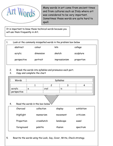 Spelling - Multisyllabic Words (art) Proulx Mapped