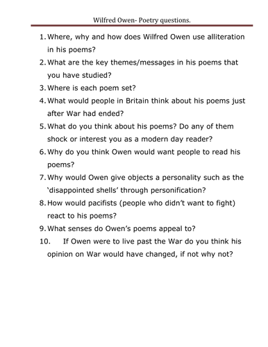 Wilfred Owen questions.