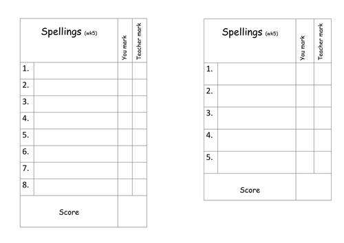 Spelling test format