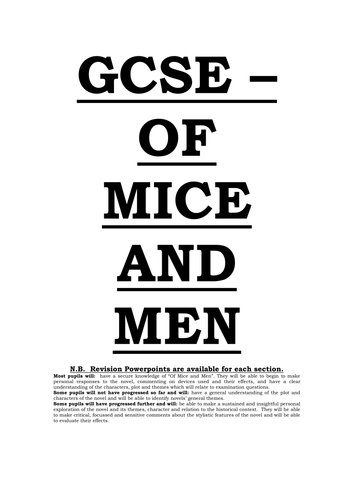 Of mice and men lesson plans and handouts