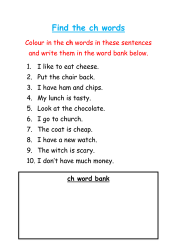 Find and color the 'ch' words