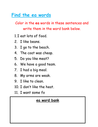 Find and color the 'ea' words