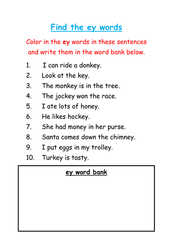 Find and Color the 'ey'  Words