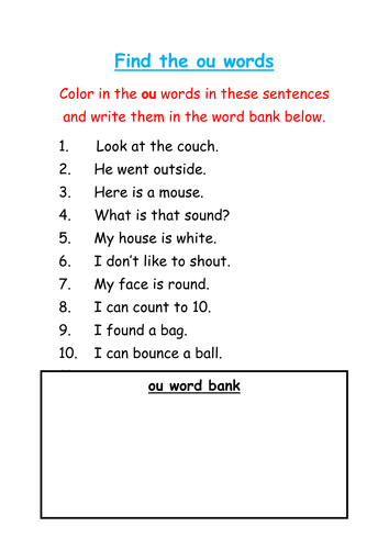 Phonics Practice - Find and color the 'ou' words