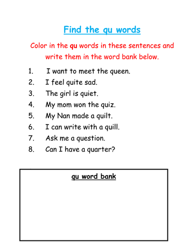 'qu' words, wordsearch by lynreb - Teaching Resources - TES