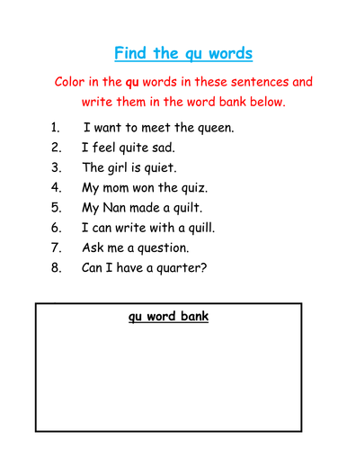 Find and color the 'qu' words