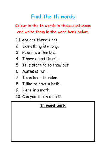 Find and color the 'th' words