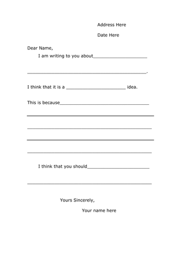 A letter template for Persuasive Writing