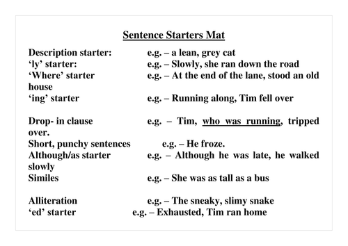 Sentence Starters Mat Teaching Resources