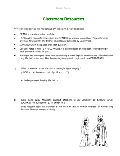 Macbeth response sheet.