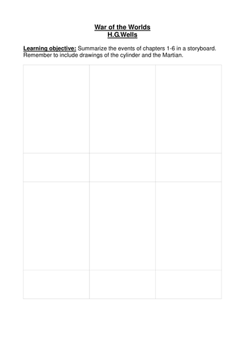 War of the Worlds story board - chapters 1-6
