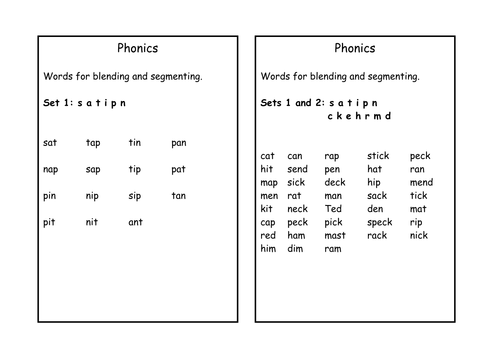 Words for blending and segmenting