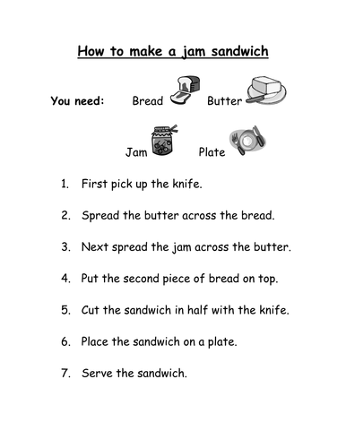 Instructions How To Make A Jam Sandwich Teaching Resources